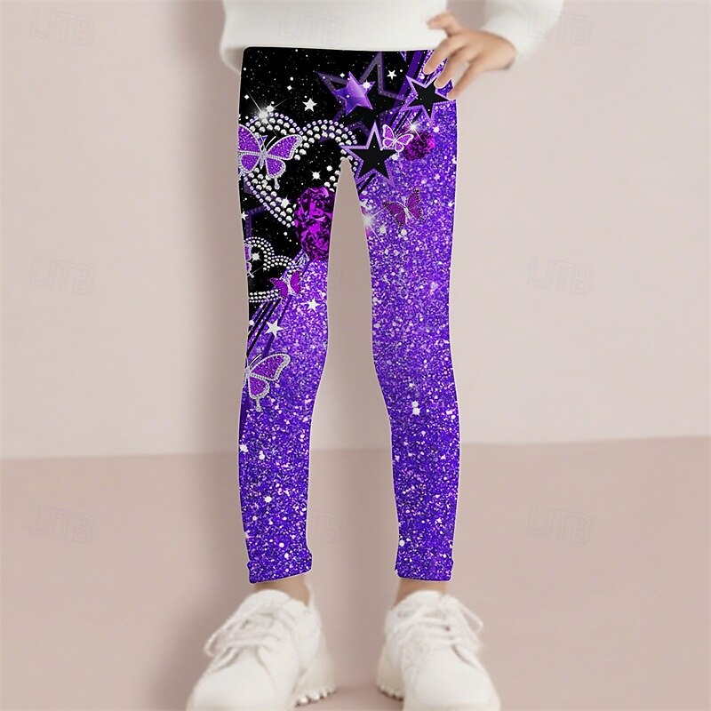 Girls' 3D Butterfly Star Pants Leggings Spring Fall Cute Basic Kids 4-12 Years Outdoor Casual Daily Regular Fit