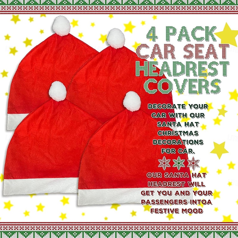 4 Pack Christmas Car Seat Headrest Covers Holiday Decoration Automotive Backrest Covers Xmas Interior Accessories2