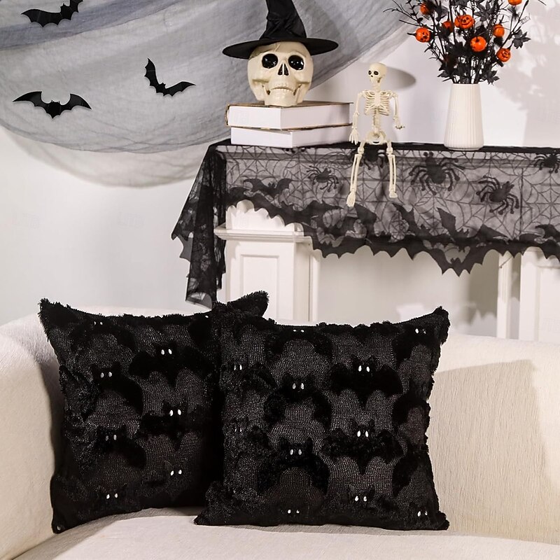 Halloween Plush Pillow Cover, 3D Pumpkin Ghost Bat Cushion Case, Soft Decorative Throw Pillow for Sofa, Living Room, Holiday Home Decor4