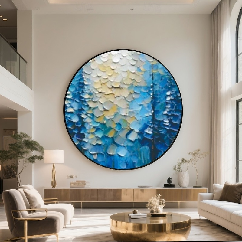 Handmade 3D frame Oil Painting Enchanted Forest Landscape with Vibrant Gradient Hues Rich Textures Thick Impasto Techniques and Detailed Brushstrokes in Round Frame Home Decor2