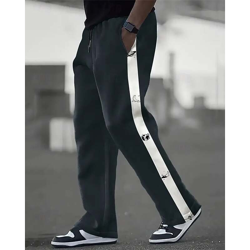 Men's Sweatpants Trousers Straight Leg Sweatpants Drawstring Pocket Elastic Waist Color Block Moon Comfort Sports Outdoor Daily Fashion Casual Black Khaki Micro-elastic2