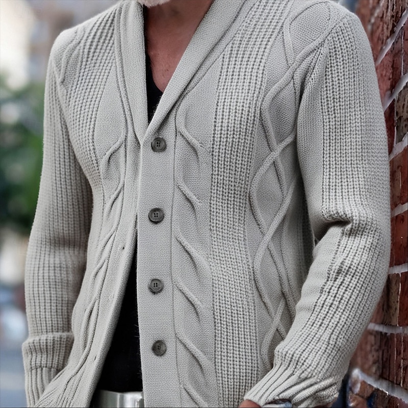 Men's Cardigan Sweater Cropped  Sweater Knit Sweater Ribbed Knit Regular Tops Buttons Plain Shawl Lapel Fashion Classic Vacation Daily Wear Clothing Apparel Fall Winter Black Navy Blue M L XL