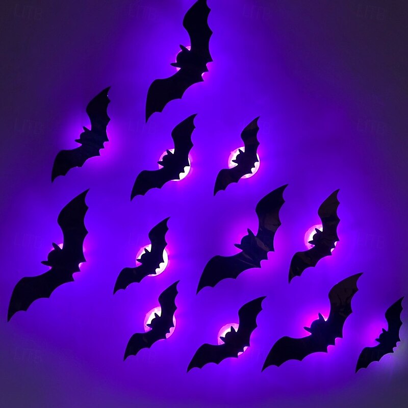 Halloween LED Lighted Bats, Halloween Decor, LED Light Bat Stickers,  Wall Decor, Waterproof for Outdoor, Indoor Scary Decorations, Party Decor2