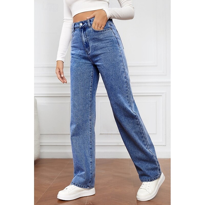 Women's Wide Leg Chinos Fashion Streetwear Casual Full Length High Waist Solid Color Pocket Comfy Soft Comfortable Inelastic Outdoor Street Black Dark Gray Deep Blue Light Blue Summer Fall Regular Fit2