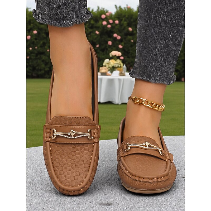 Women's Slip-On Driving Loafers – Brown Anti-Slip Moccasin Flats with Metal Bit Detail for Work, Travel and Daily Wear2