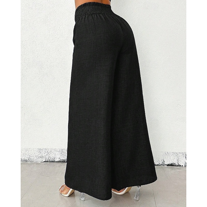 Women's Wide Leg Slacks Streetwear Casual Full Length Natural Plain Elastic Waist Comfy Holiday Weekend claret Apricot Black Blue Winter Regular Fit4