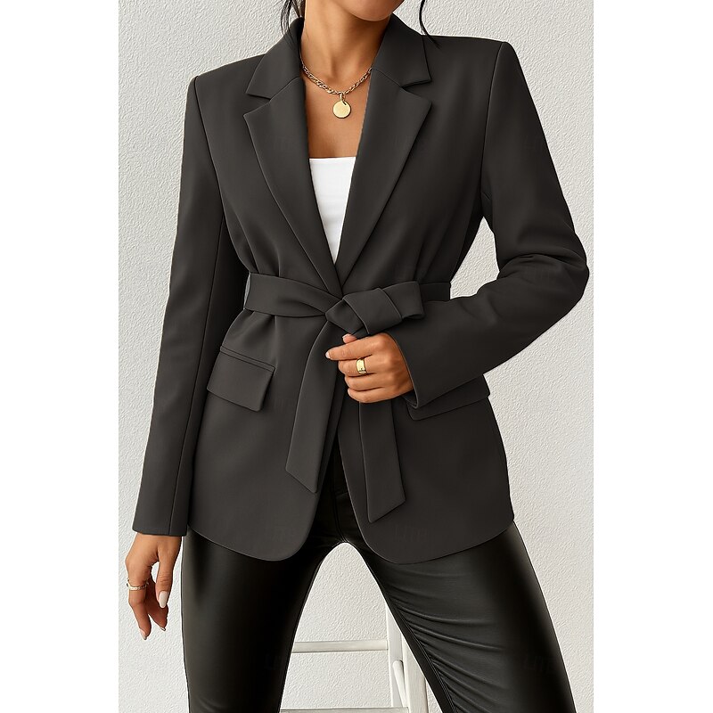 Women's Blazer Comfortable Breathable Lace up Pocket Casual Plain Office Street Casual Daily Wear Open Front Regular Turndown Regular Fit Long Sleeve Outerwear Black Green Beige Summer Fall3