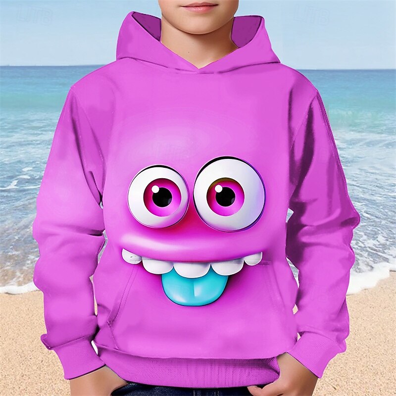 Boys Cartoon Funny Smile Face Hoodie Long Sleeve 3D Print Fall Winter Fashion Streetwear Kids 4-12 Years Hooded Outdoor Casual Daily Regular Fit3