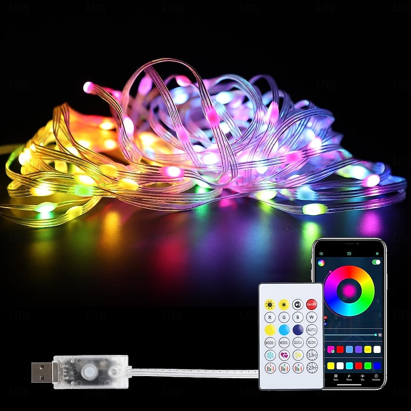 Smart Fairy String Light, LED RGB Dream Color Rope Lights with Remote, Led Rope Lights Outdoor, Christmas Light for Bedroom Deck Halloween Decorations