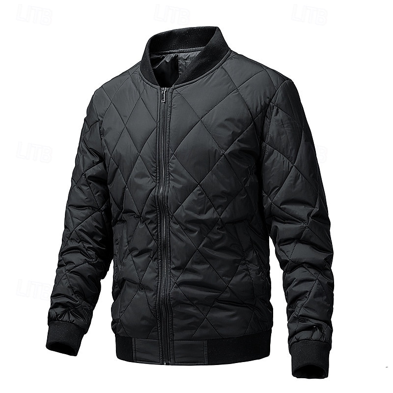 Men's Winter Coat Quilted Jacket Parka Pocket Polyster Vacation Daily Wear Date Regular Fashion Casual Comfortable Thermal Warm Winter Solid / Plain Color Black Green Dark Blue Gray Puffer Jacket