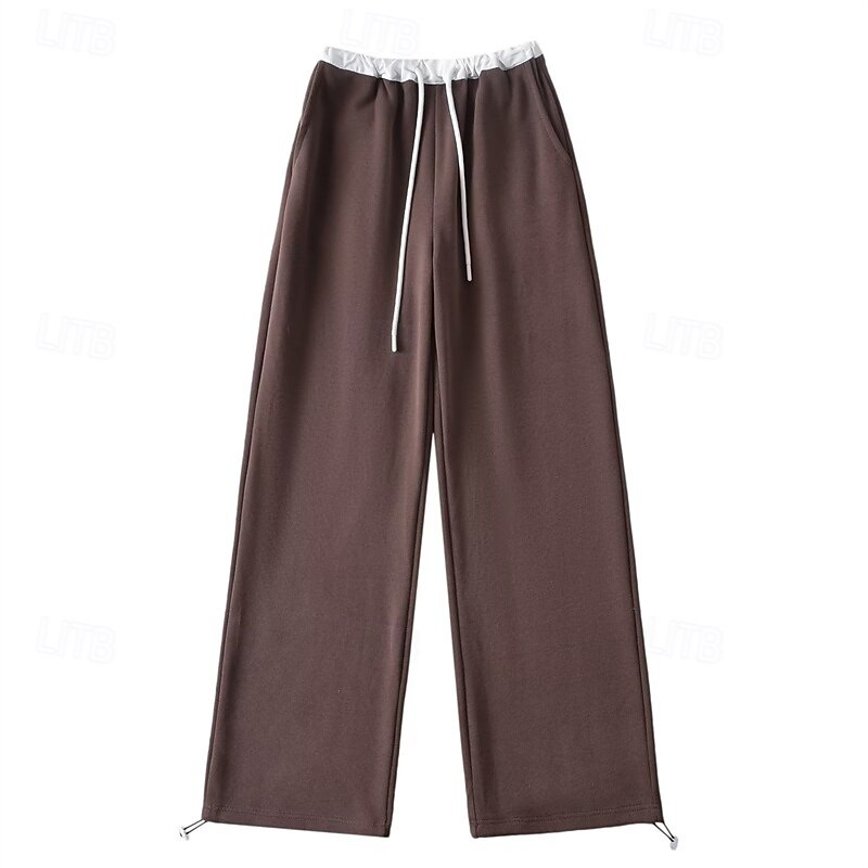 Women's Sweatpants Pants Trousers Straight Fashion Streetwear Full Length High Waist Plain Drawstring Elastic Waist Breathability Comfortable Micro-elastic Street Daily Wear Going out Black Light3