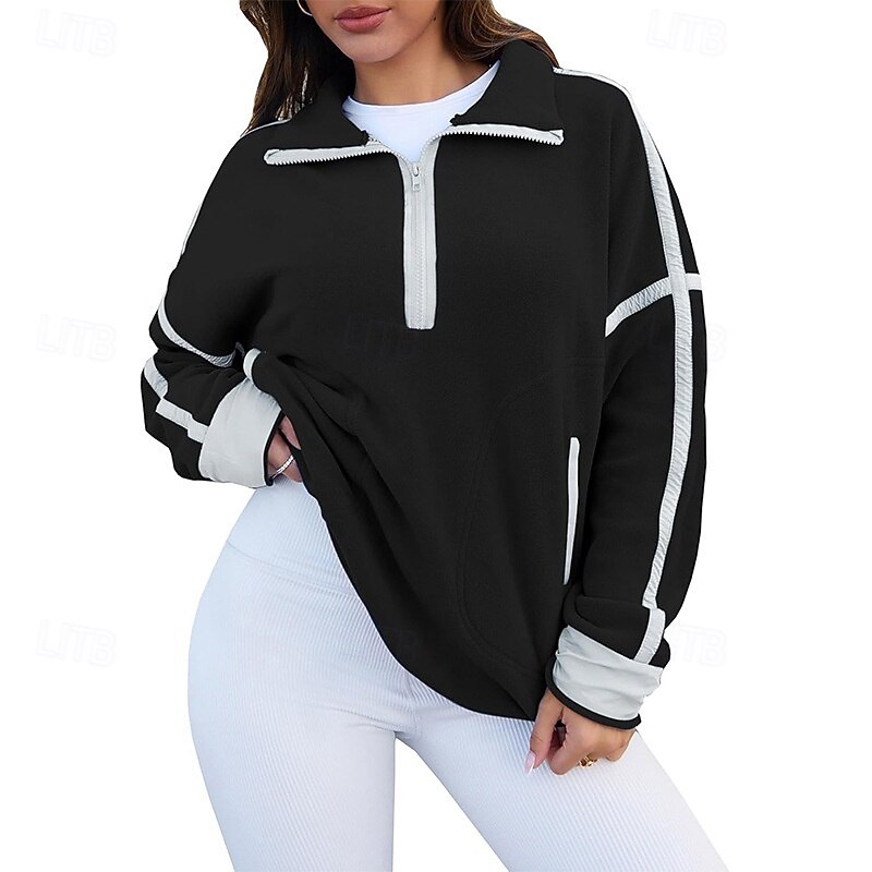 Women's Pullover Sweatshirt Pullover Zip Up Sweatshirts Color Block Streetwear Casual Long Sleeve Turtleneck Regular Tops Street Holiday Half Zipper Quarter Zipper Zipper Black White Blue Beige Coffee2