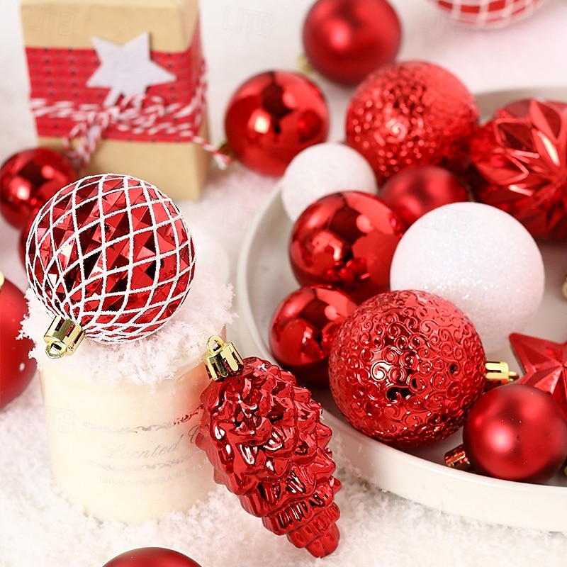 65 pcs Christmas Tree Balls Baubles Ornaments Xmas Decoration, Painted Hanging Set, Festive Tree Decor for Holiday Party3