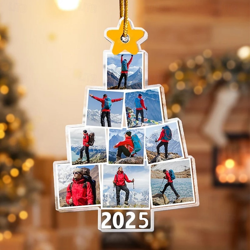 Personalized Christmas Tree Hiking Photo Ornaments Acrylic 2D Custom Picture Frame Decor Christmas Tree Xmas Decoration Hanging Pendant Gifts for Family and Friends2