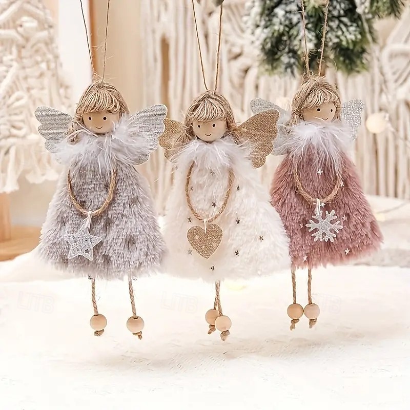 3pcs Christmas Handmade Angels Ornaments Charming Tree Ornaments Soft Angel Hanging Charms Festive Accents Perfect For Christmas Tree Embellishments Seasonal