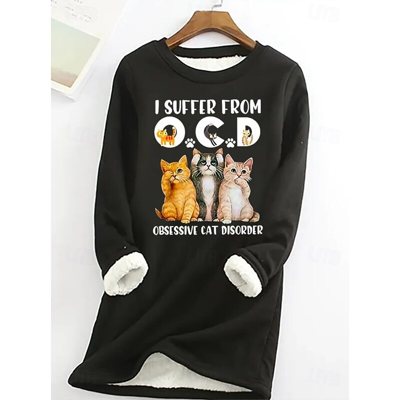 Women's Pullover Sweatshirt Animal Letter Casual Comfrt Long Sleeve Crew Neck Round Neck Regular Tops Street Dailywear Casual Print Black Pink Red Blue Gray Fall Winter3