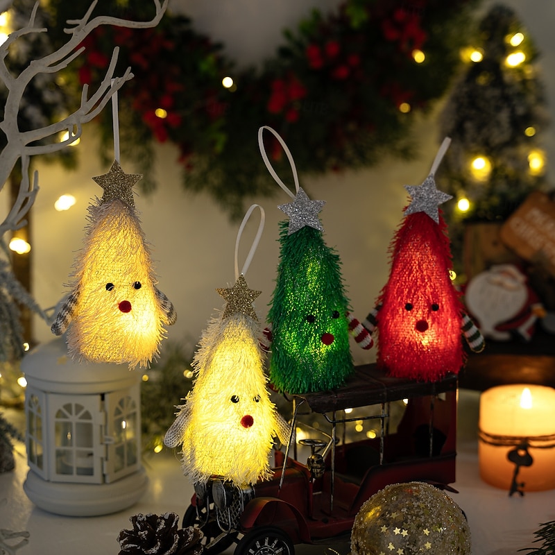 Christmas Plush Tree LED Decoration, Creative Light-Up Hanging Decoration, Mini Tree Doll with Lights, Holiday Decor