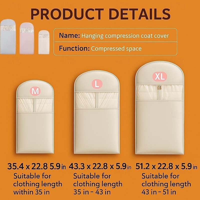 3Pcs Space Saving Hanging Garment Bag Set with Self Compression Zipper Dust Cover for Coats Down Jackets Closet Clothes Organizer with Clear Window2