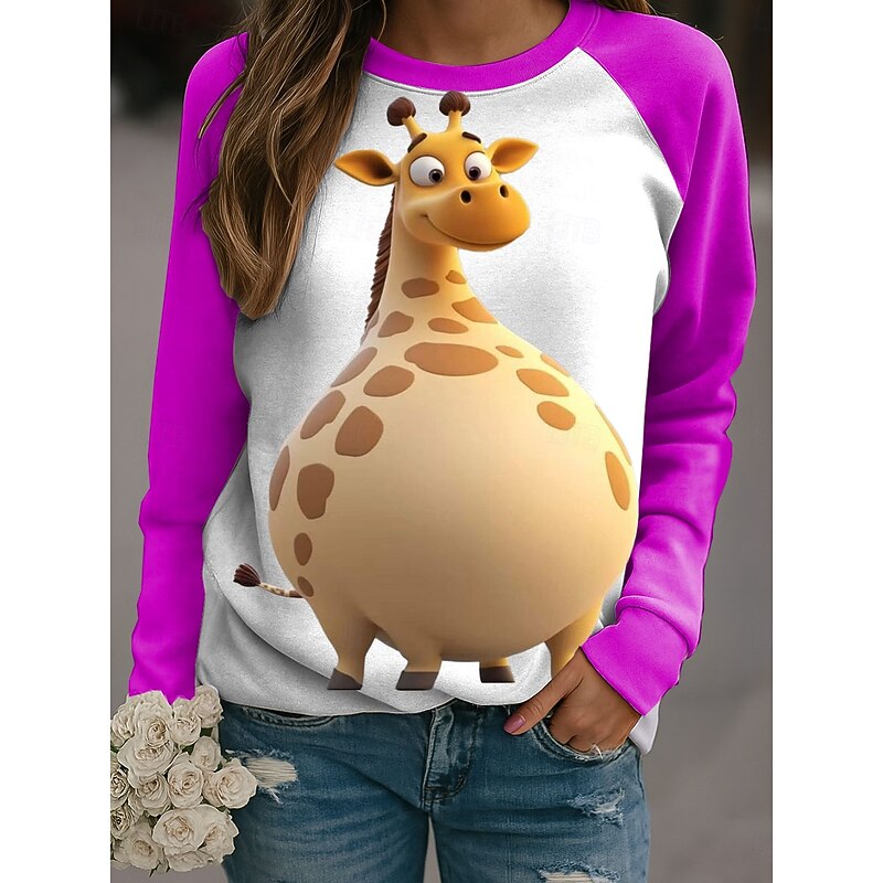 Women's Pullover Graphic Animal Casual Long Sleeve Crew Neck Regular Tops Casual Pink Blue Brown Green Spring Fall Winter3