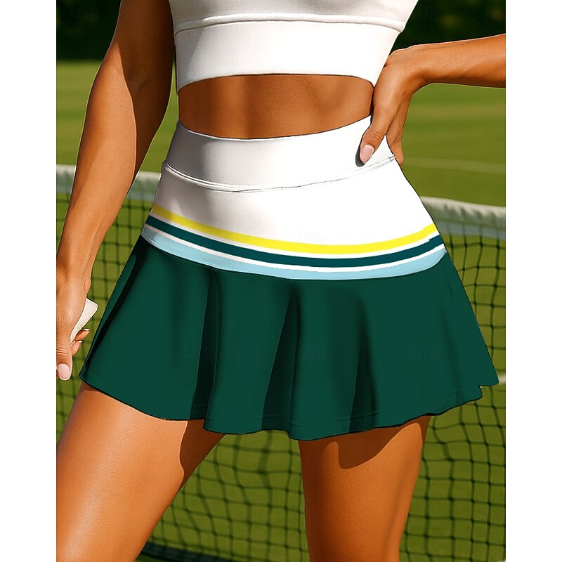 Women's Unisex Geometric Stripes Tennis Skirts Patchwork Pocket 2 in 1 UPF50+ UV Resistant Multi layer Volleyball Tennis Badminton Shorts Skirt Red Dark Navy Royal Blue Tennis Clothing4