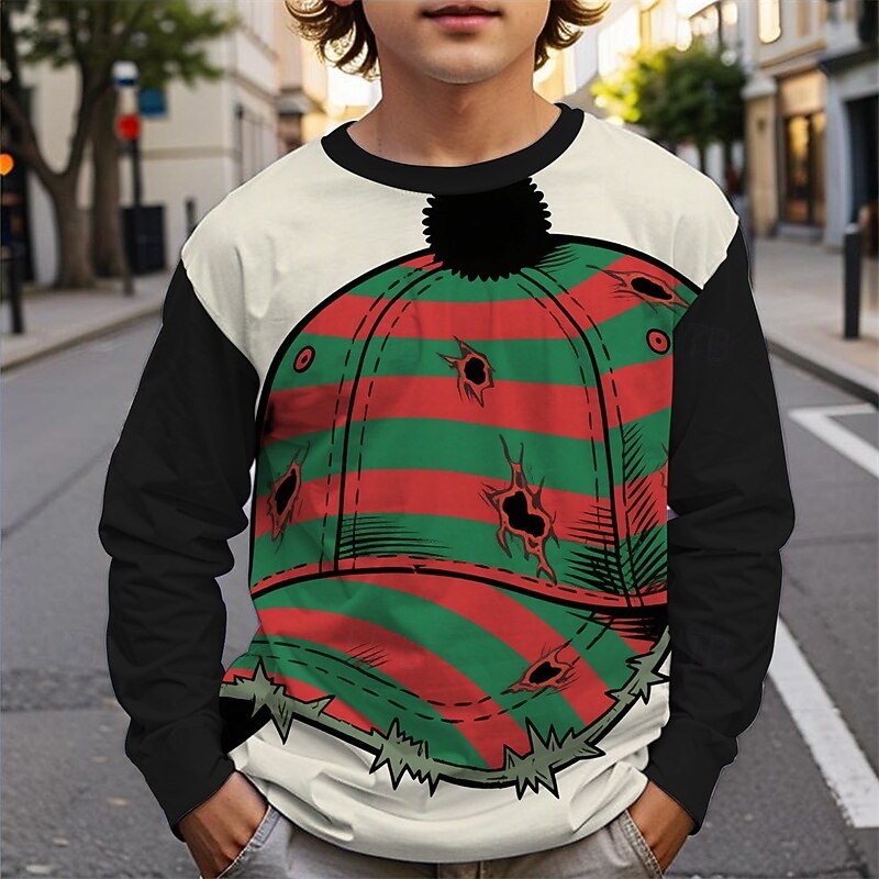 Halloween Boys' 3D Cartoon Striped T shirt Tee Long Sleeve Spring Fall Fashion Basic Kids 4-12 Years Crew Neck Outdoor Casual Daily Regular Fit3