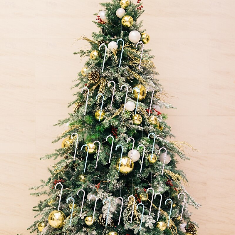 6PCS Christmas Tree Acrylic Candy Cane Ornaments, Transparent Crystal Icicle Cane Pendants, Colorful Hanging Decorations for Xmas Tree and Holiday Party3