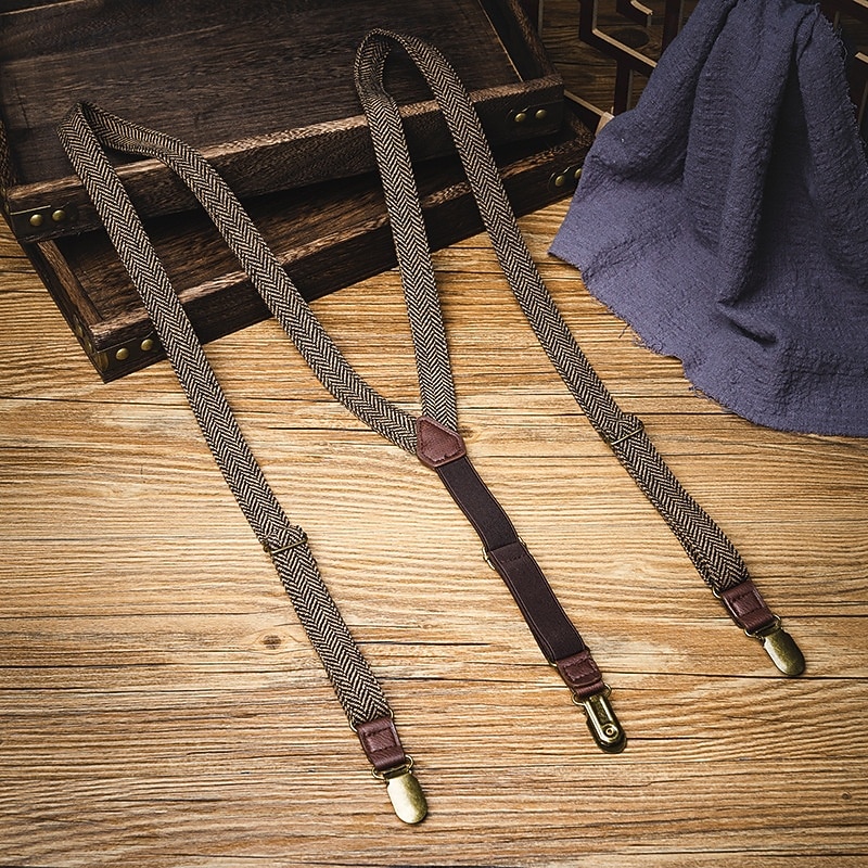 Men's Suspenders Waist Belt Brown Polyester Alloy Adjustable Plain Plaid / Striped / Chevron / Round Daily Formal Evening