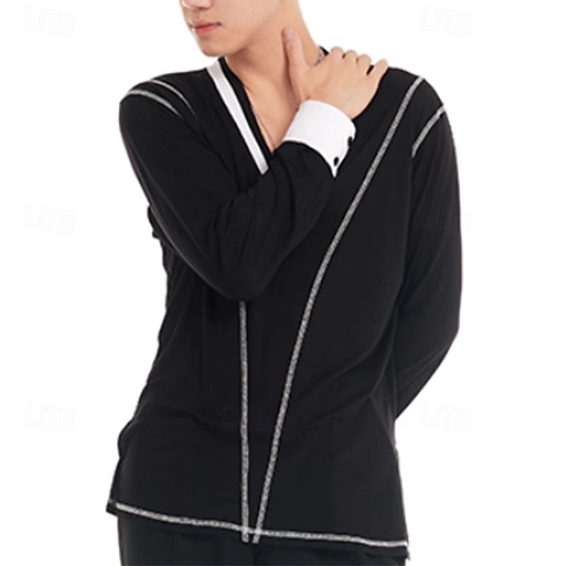 Latin Dance Top Splicing Men's Performance Daily Wear Long Sleeve Tencel