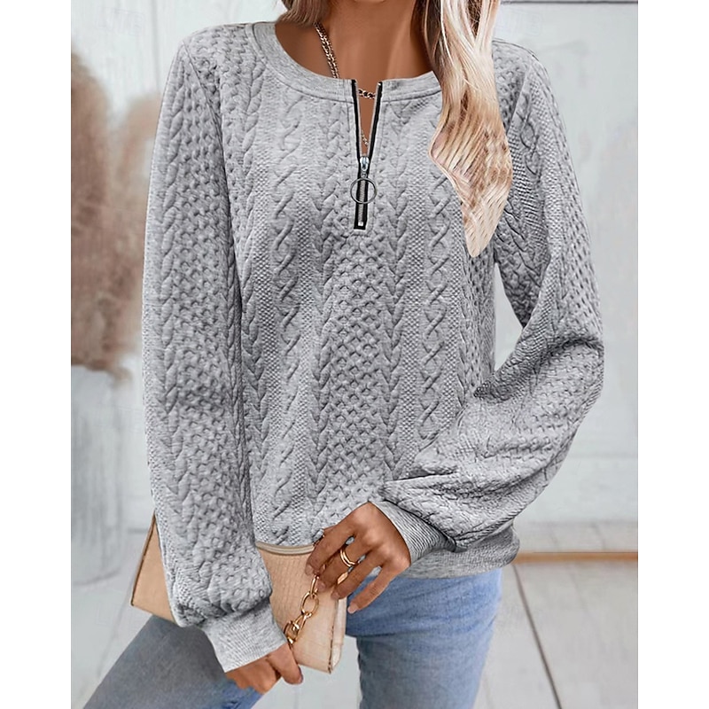 Women's Texture Sweatshirt Sweatshirts Zip Up Sweatshirts Plain Streetwear Casual Comfy Long Sleeve High Neck Regular Tops Street Holiday Going out Half Zipper Quarter Zipper Quarter Zip White Pink
