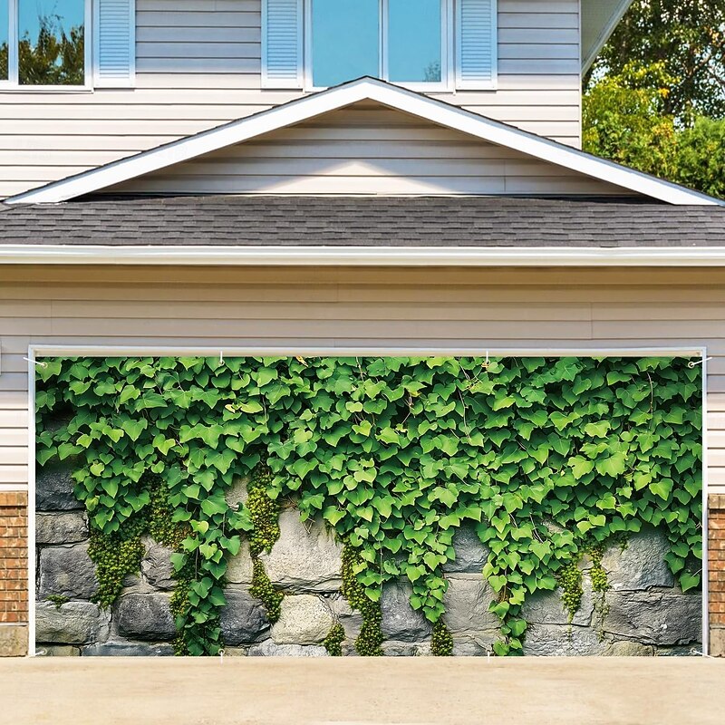 Tapestry Garage Door Cover Large Hanging Backdrop Optical Illusion Ivy Stone Wall Rustic Cottagecore 3D Party Outdoor Shooting Backgrounds Front Door Home Decor