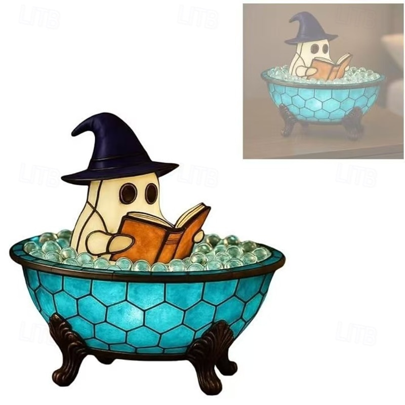 Halloween Ghost Bubble Bath LED Lamp Cute Ghost Night Light for Bathroom Bathtub Decor Color-Changing Mood Light