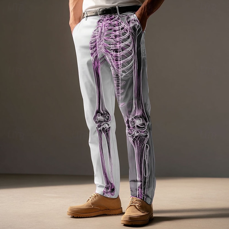 Halloween Men's Skull Skeleton Halloween Costumes Dress Pants Trousers Suit Pants Mid Waist Dark Punk Gothic Style Outdoor Holiday Slim Fit Pants with Pockets Spring Fall 3D Print Blue Purple Green4