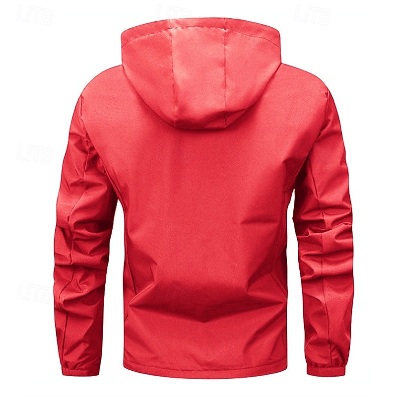 Men's Outdoor Jacket Raincoat Hoodie Jacket Hiking Jacket Vacation Daily Waterproof Windproof Pocket Spring Fall Plain Fashion Classic Hooded Regular Black Red Navy Blue Royal Blue Jacket2