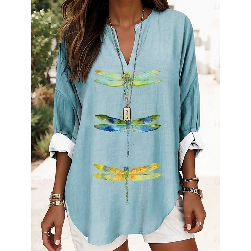Women's Shirt Graphic Animal Vintage Tropical Hawaiian Long Sleeve V Neck Regular Tops Daily Holiday Beach Wear Print White Blue Purple Green Light Blue Summer Spring3