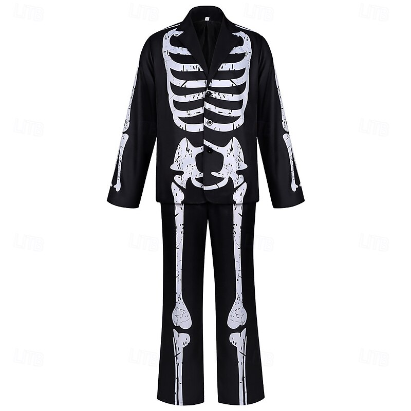 Skeleton Skull Halloween Coat Pants Cosplay Costume Scary Costume Adults' Men's Halloween Masquerade Performance Party Masquerade Easy Halloween Costumes Dress Up2