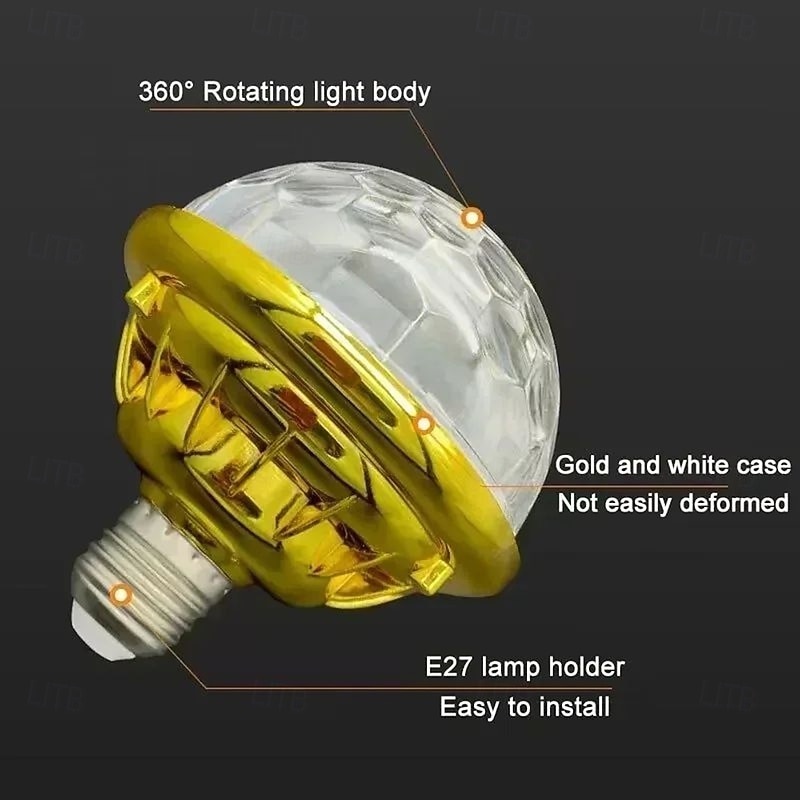 E27 Colorful Rotating Ball Light Automatic Rotating Ball Bulb With Socket Ball RGB LED 6 Beads Stage Light For Family Room Party3