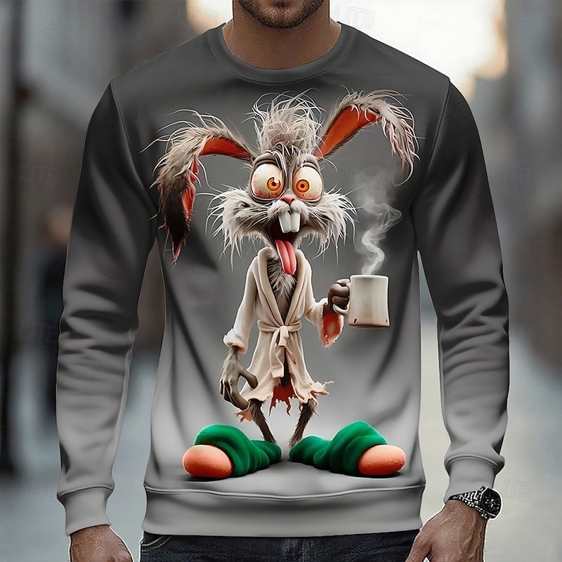 Men's Animal 3D Funny Sweatshirt Casual Long Sleeve Crew Neck Vacation Party Gift Lake blue Pink Crewneck 3D All Seasons Designer3