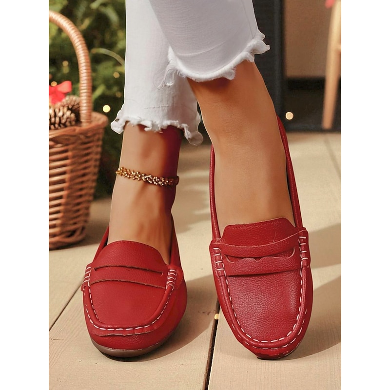 Women's Red Penny Loafers – Classic Slip-On Flat Shoes for Daily Wear, Holiday Outfits and Office Casual Looks2