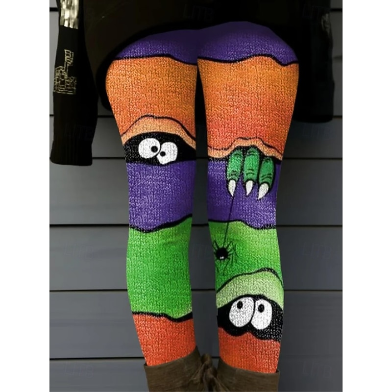 Women's Leggings Vacation Vintage Fashion Ankle-Length High WaistPantsHalloween Graphic Skull Pumpkin Printing Soft Breathable Stretchy Formal Outdoor Vacation Light Brown Lace Orange Green Khaki3