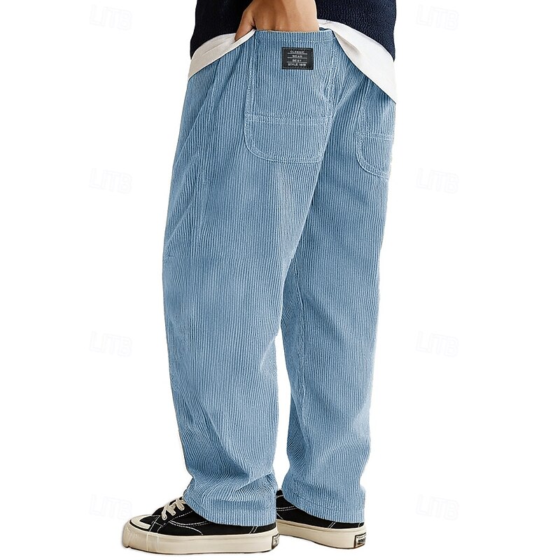 Men's Sweatpants Corduroy Pants Trousers Casual Pants Drawstring Elastic Waist Straight Leg Solid Color Plain Moisture Wicking Breathable Full Length Casual Daily Going out Vacation Fashion Black3