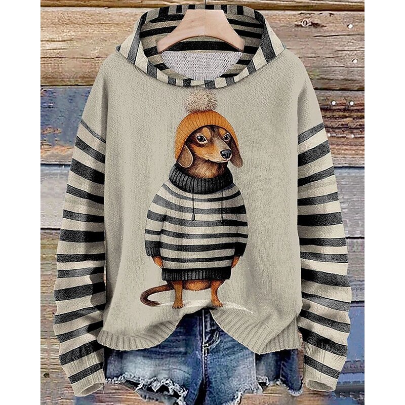 Women's Pullover Hoodie Sweatshirt Floral Striped Streetwear Casual Long Sleeve Hooded Regular Tops Street Holiday Going out Patchwork Print Black Red Blue Orange Green Fall Winter