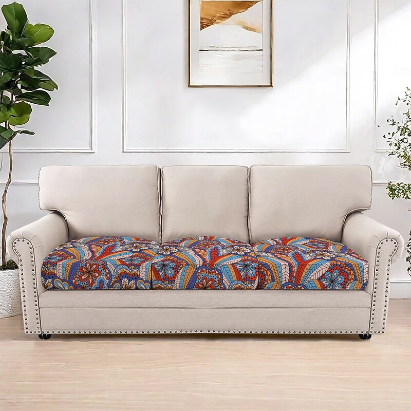 Floral Yarn-Dyed Microfiber Seat Cushion Cover, Stretchable and Washable Slipcover for Dining Chairs and Patio Furniture4