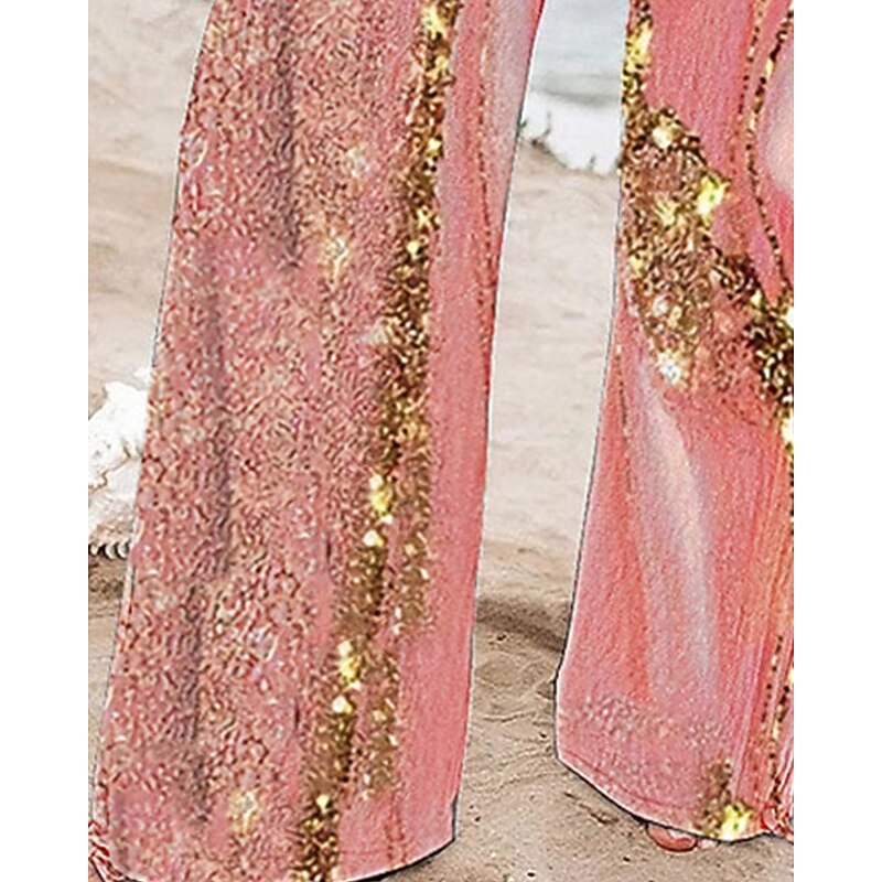 Women's Wide Leg Pants Trousers Palazzo Pants Fashion Boho Full Length High Waist Graphic Drawstring Elastic Waist Print Breathability Comfortable Street Daily Wear Going out Pink Spring Fall Regular3