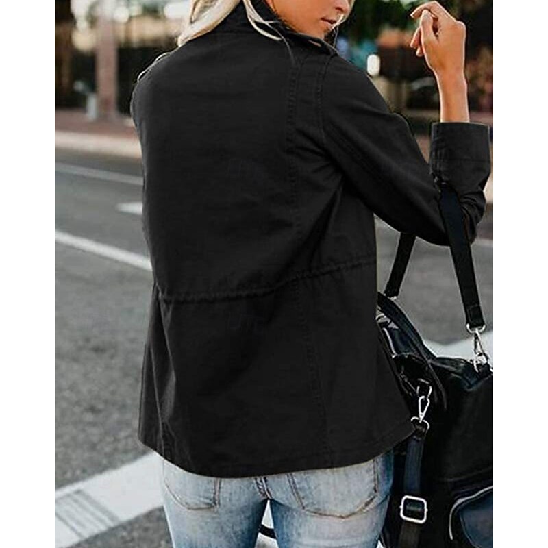 Women's Hoodie Jacket Warm Comfortable Zipper Pocket Casual Plain Vacation Daily Zipper Regular Turndown Regular Fit Long Sleeve Outerwear Black Khaki Army Green Fall Winter3