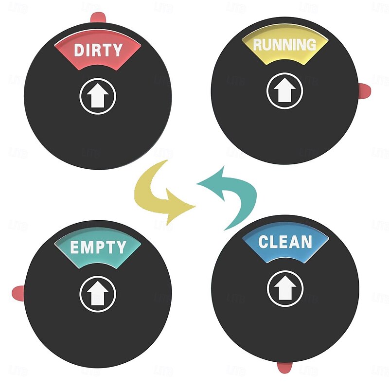 4pcs Dishwasher Magnet Clean Dirty Sign 4 Inch Indicator Acrylic Dishwasher Sign Universal Dish Washer Reversible Indicator with Running Dirty Empty and Clean Options,Works on All Dishwashers4