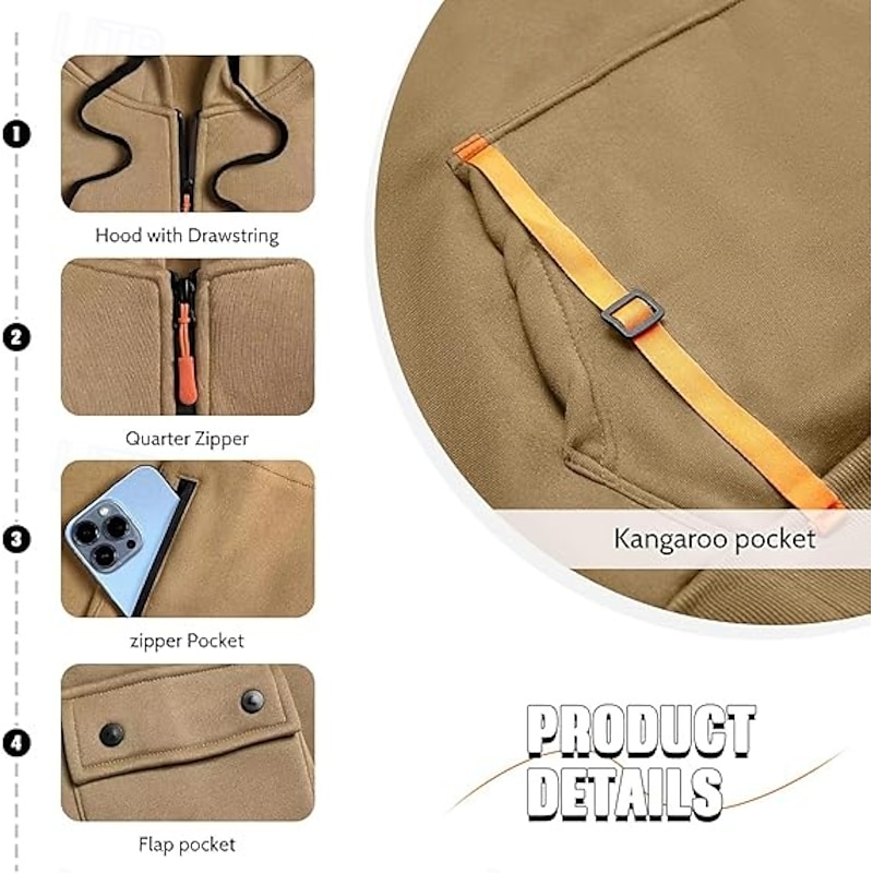 Men's Hoodie Quarter Zip Hoodie Black Wine Navy Blue Khaki Light Grey Hooded Plain Pocket Sports & Outdoor Daily Holiday Polyester Streetwear Basic Casual Spring &  Fall Clothing Apparel Hoodies3