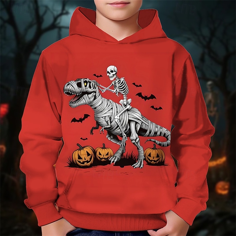 Boys' 3D Skull Pumpkin Dinosaur Hoodie Long Sleeve Spring Fall Fashion Streetwear Kids 4-12 Years Hooded Outdoor Casual Daily Regular Fit