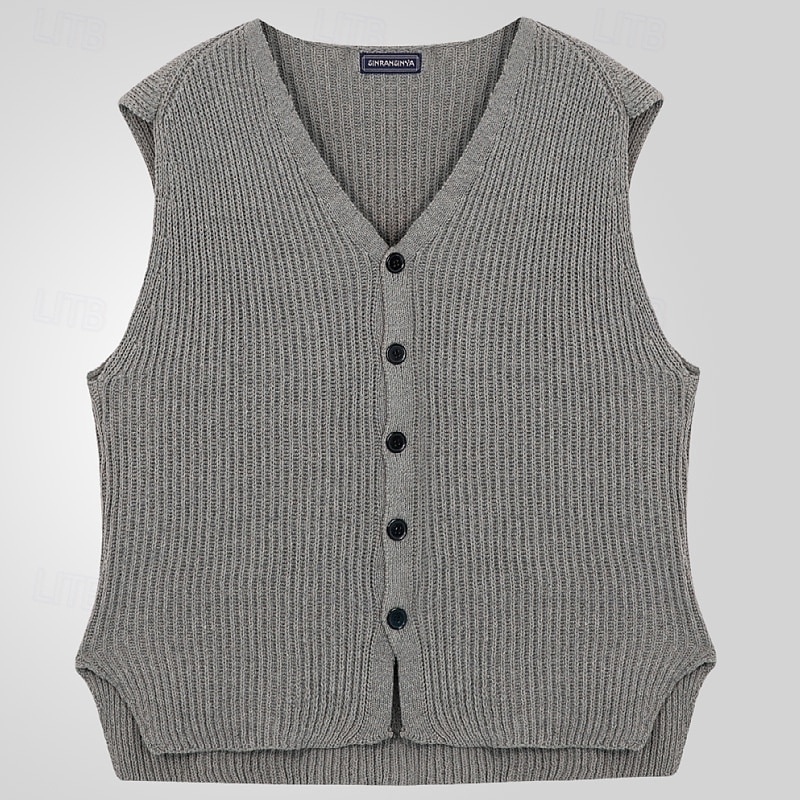 Men's Sweater Vest Vest Knitwear Cardigan Vest Ribbed Knit Regular Tops Buttons Plain V Neck Fashion Classic Vacation Daily Wear Clothing Apparel Fall Winter Gray M L XL2