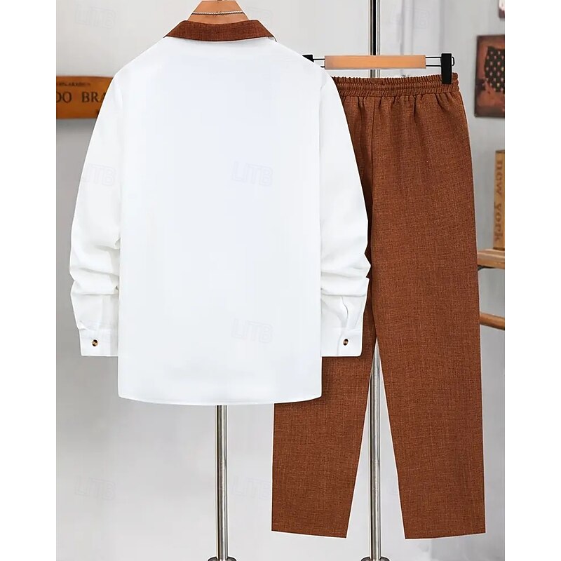 Men's Lightweight Jacket Casual Jacket Set Vacation Daily Breathable Pocket 2 Piece Spring Fall Color Block Fashion Classic Lapel Regular Black Blue Brown Khaki Jacket4