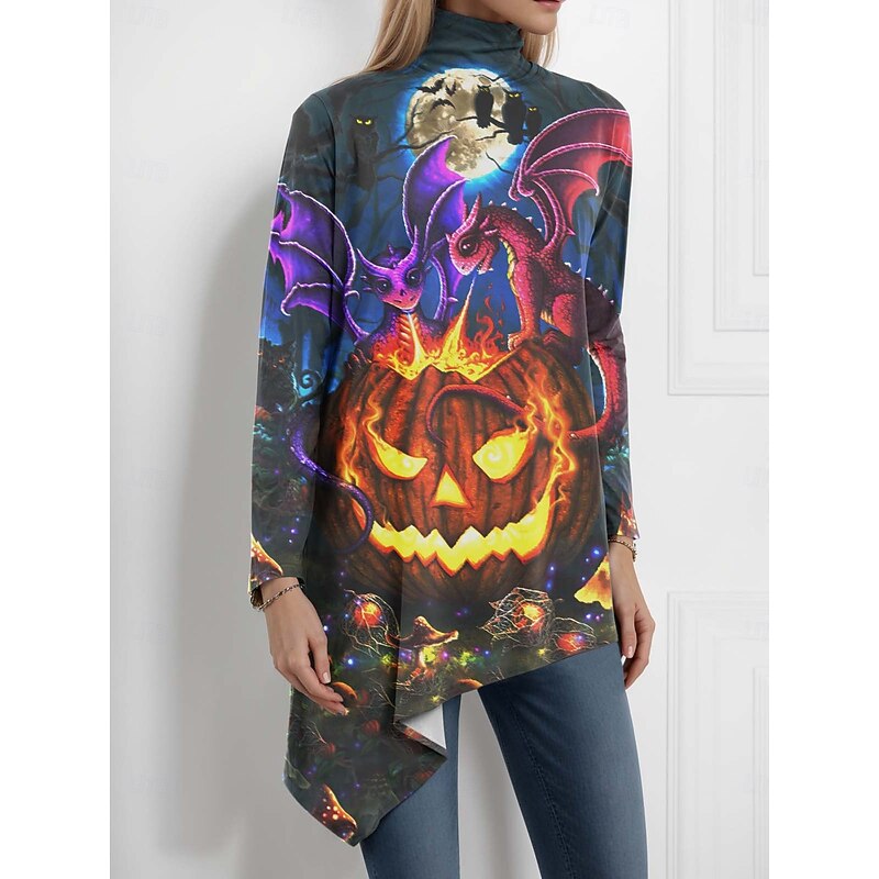 Halloween Sarah Richter by Women's Blouse Graphic  Abstract Vintage Stylish Casual Long Sleeve Turtleneck High Neck Regular Tops Party Evening Wear Daily Going out Black Spring Fall